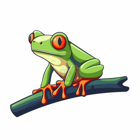 Frog on a branch. Vector illustration isolated on white background.