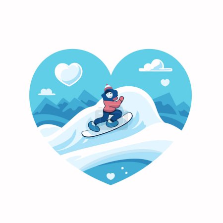 Téléchargez les illustrations : Snowboarder en forme de cœur. Illustration vectorielle. - en licence libre de droit