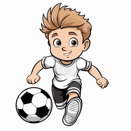 Illustration for Illustration of a Little Boy Playing Soccer with a Ball on a White Background - Royalty Free Image