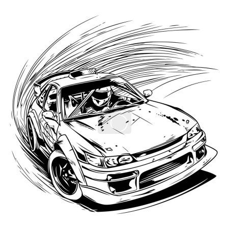 Téléchargez les illustrations : Illustration vectorielle d'une voiture de sport sur fond blanc. Dessin d'une voiture de sport. - en licence libre de droit