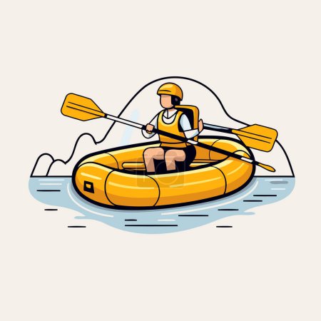 Illustration for Man in a kayak. Vector illustration in flat cartoon style. - Royalty Free Image