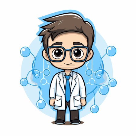 Illustration for Scientist boy cartoon character with lab coat and glasses. Vector illustration. - Royalty Free Image