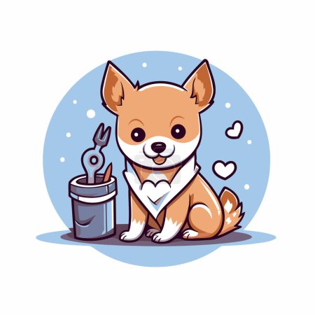 Téléchargez les illustrations : Joli chien shiba inu assis à côté d'un briquet. Illustration vectorielle. - en licence libre de droit