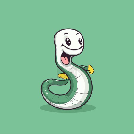 Cute cartoon snake character. Vector illustration isolated on green background.