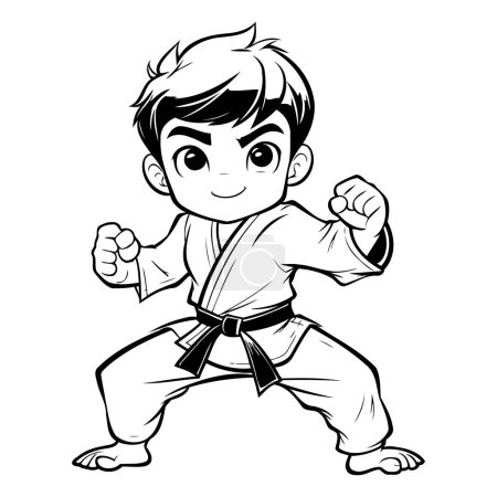 Illustration for Karate Boy - Black and White Cartoon Mascot Illustration - Royalty Free Image