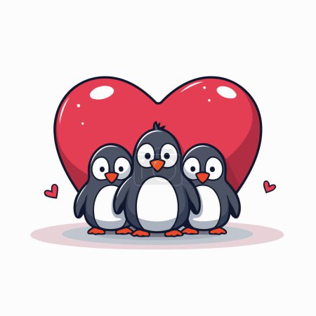 Ilustración de Lindos pingüinos con corazón. Día de San Valentín vector ilustración. - Imagen libre de derechos