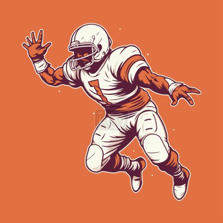 Téléchargez les photos : Joueur de football américain qui court avec le ballon. isolé sur fond orange. Illustration vectorielle. - en image libre de droit