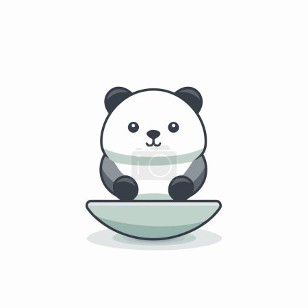 Ilustración de Lindo panda sentado en un platillo. Ilustración vectorial. - Imagen libre de derechos