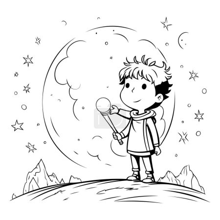 Illustration for Boy playing a soap bubbles in the moonlight vector illustration graphic design - Royalty Free Image