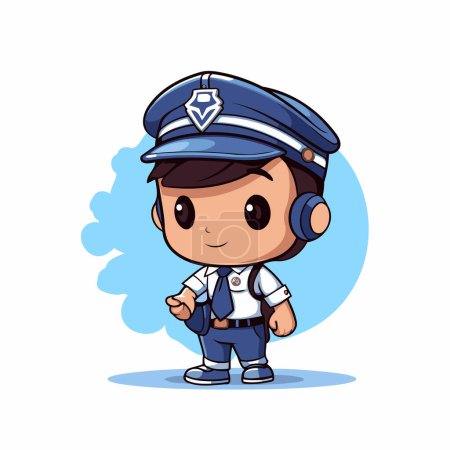 Illustration for Cute boy in police uniform with blue cap. Vector illustration. - Royalty Free Image