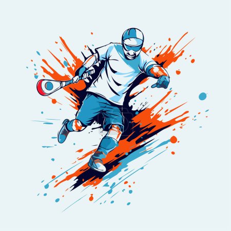 Illustration for Skateboarder with a racket and ball. Vector illustration. - Royalty Free Image