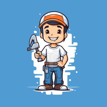 Illustration for Cartoon construction worker with spanner. Vector clip art illustration. - Royalty Free Image