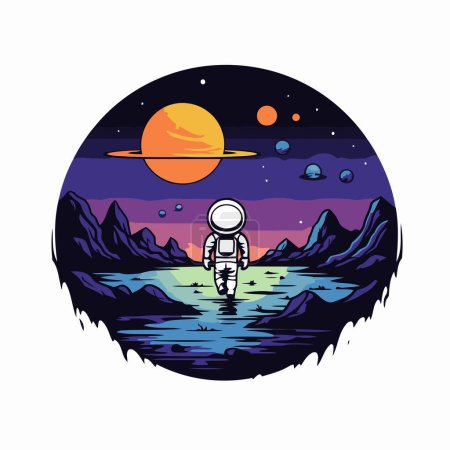 Ilustración de Astronauta a la luz de la luna. Ilustración vectorial sobre fondo blanco. - Imagen libre de derechos