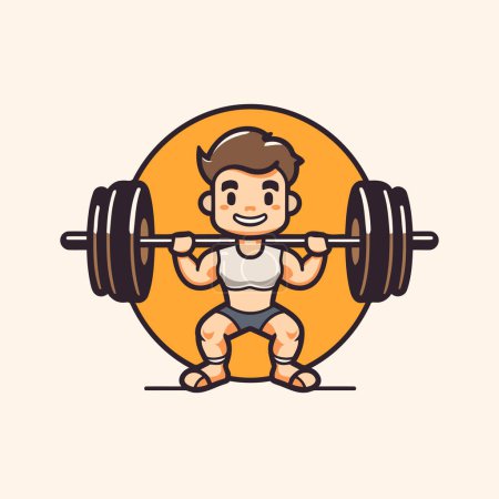 Ilustración de Chico de fitness levantando una barra. Ilustración vectorial en estilo de dibujos animados - Imagen libre de derechos