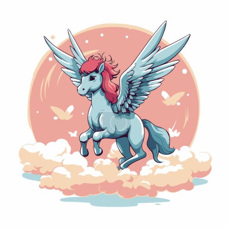 Ilustración de Unicornio con alas volando en las nubes. Ilustración vectorial. - Imagen libre de derechos
