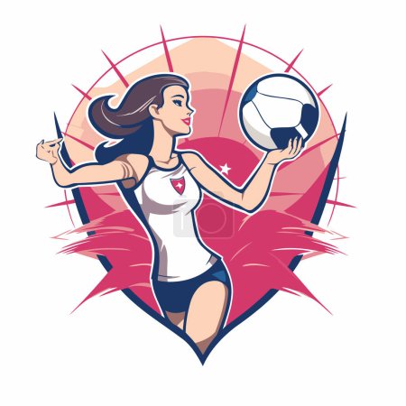 Volleyball player woman holding ball in her hand. Vector illustration