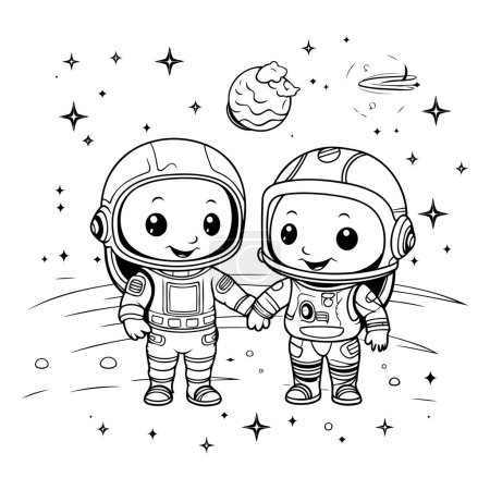 Illustration for Cute cartoon astronaut and astronaut in space vector illustration graphic design. - Royalty Free Image