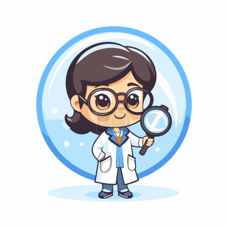 Ilustración de Linda chica científica sosteniendo una lupa. Ilustración vectorial. - Imagen libre de derechos