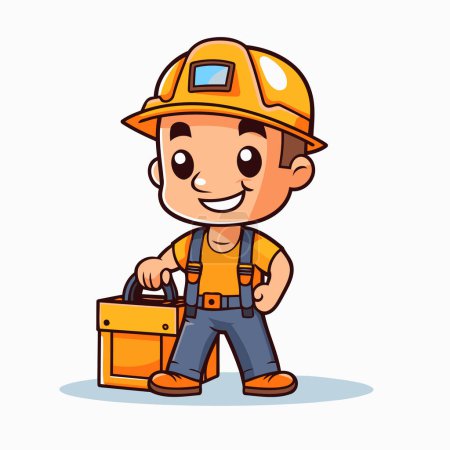 Illustration for Cute builder boy with toolbox. Vector illustration in cartoon style - Royalty Free Image
