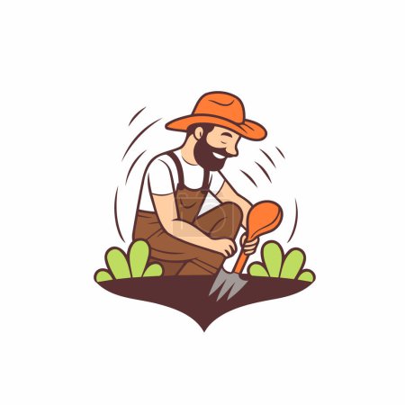 Téléchargez les illustrations : Jardinier avec fourche et tablier. Illustration vectorielle. - en licence libre de droit