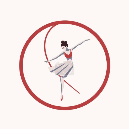Téléchargez les illustrations : Danseuse de ballet en cercle rouge. Illustration vectorielle en style plat. - en licence libre de droit