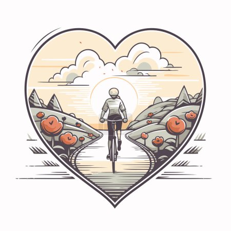 Téléchargez les illustrations : Illustration vectorielle d'un homme sur un vélo en forme de cœur. - en licence libre de droit