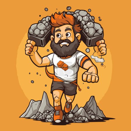 Illustration for Cartoon illustration of a funny rock climber with a beard and mustache - Royalty Free Image