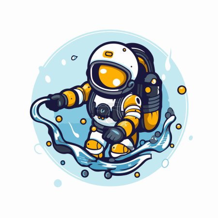 Illustration for Astronaut in a spacesuit on the water. Vector illustration. - Royalty Free Image