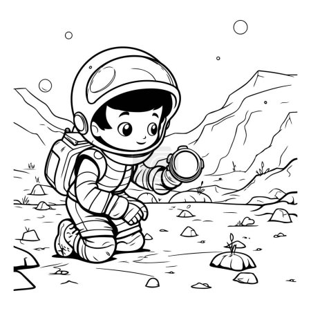Illustration for Astronaut on the rocks. Vector illustration for coloring book. - Royalty Free Image