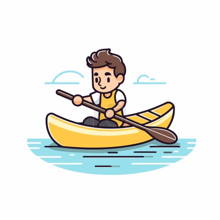Illustration for Cute little boy in a kayak on the sea. Vector illustration - Royalty Free Image