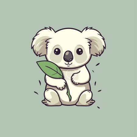 Téléchargez les illustrations : Mignon koala avec feuille verte. Illustration vectorielle. Cartoon style. - en licence libre de droit