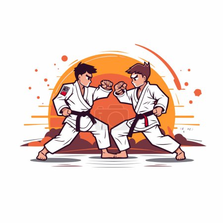 Illustration for Taekwondo. Two men in kimono fighting. Vector illustration. - Royalty Free Image
