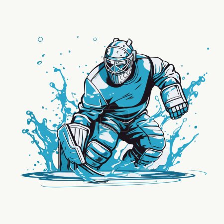Illustration for Hockey player jumping with a hockey stick and puck. vector illustration. - Royalty Free Image
