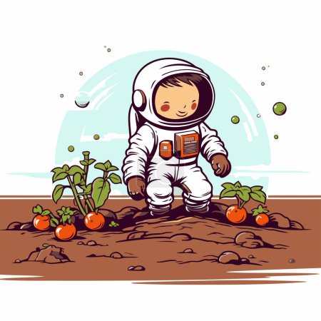 Illustration for Cute cartoon astronaut in outer space. Vector illustration for your design - Royalty Free Image