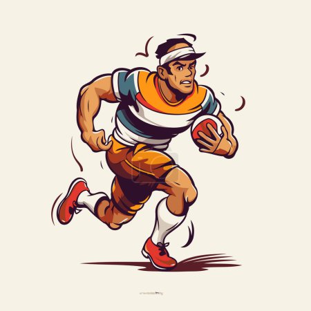 Ilustración de Ilustración de un jugador de rugby corriendo con pelota en estilo dibujado a mano - Imagen libre de derechos