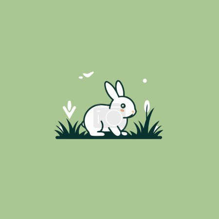Illustration for Cute rabbit in the grass. Vector illustration in flat style. - Royalty Free Image
