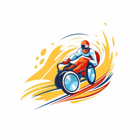 Ilustración de Hombre de carreras en una bici quad. Ilustración vectorial sobre fondo blanco. - Imagen libre de derechos
