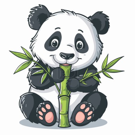 Téléchargez les illustrations : Ours panda avec bambou isolé sur un fond blanc illustration vectorielle. - en licence libre de droit