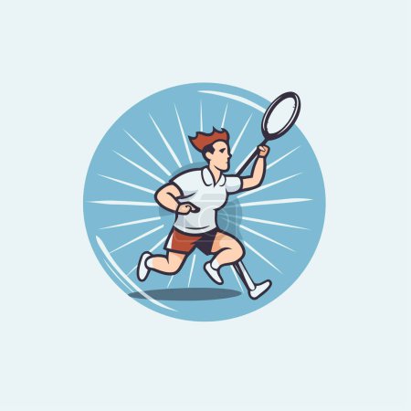 Ilustración de Jugador de bádminton corriendo con raqueta y lanzadera. Ilustración vectorial. - Imagen libre de derechos