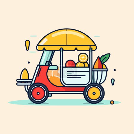 Ilustración de Carro de tuk tuk con frutas y verduras. ilustración vectorial. - Imagen libre de derechos