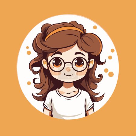 Illustration for Cute cartoon girl with glasses. Vector illustration in flat style. - Royalty Free Image