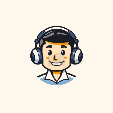 Ilustración de Hombre de dibujos animados con auriculares. Ilustración vectorial de un hombre con auriculares. - Imagen libre de derechos