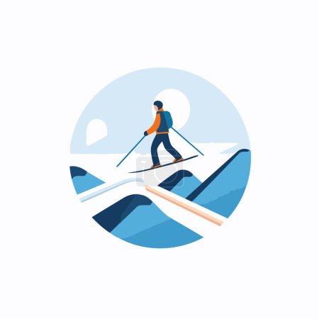 Illustration for Cross country skiing vector icon. Cross country skier in flat style. - Royalty Free Image