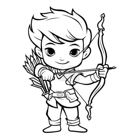 Illustration for Cute Boy Cupid - Black and White Cartoon Illustration. Vector - Royalty Free Image