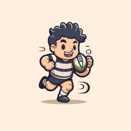 Illustration for Cute Rugby Player Cartoon Mascot Character Vector Illustration. - Royalty Free Image