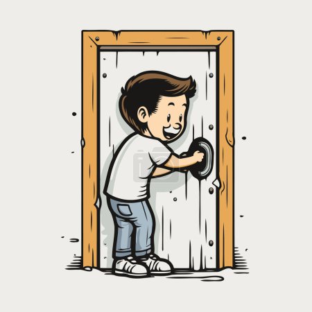 Illustration for Man opening the door. Vector illustration of a man opening the door. - Royalty Free Image