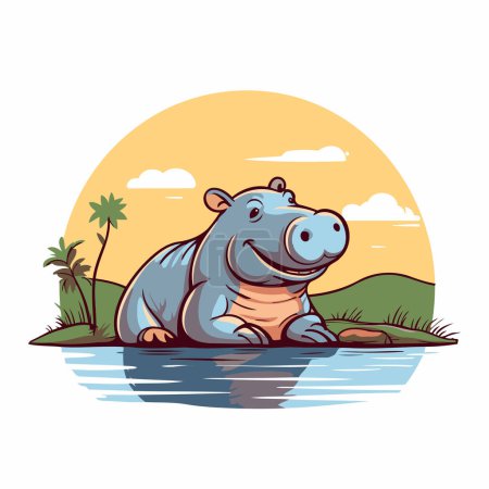 Téléchargez les illustrations : Hippo dans la rivière. Illustration vectorielle d'un hippopotame. - en licence libre de droit