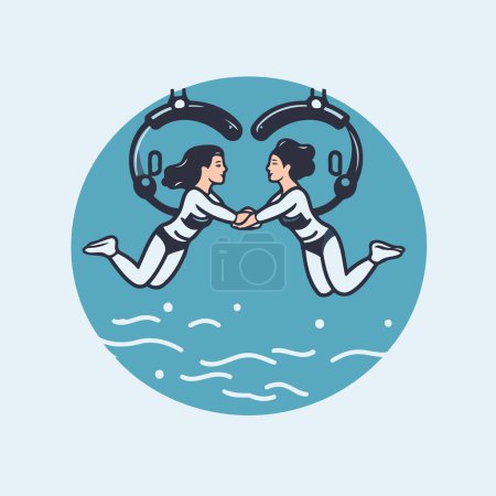 Man and woman jumping into the water. Vector illustration in a flat style.