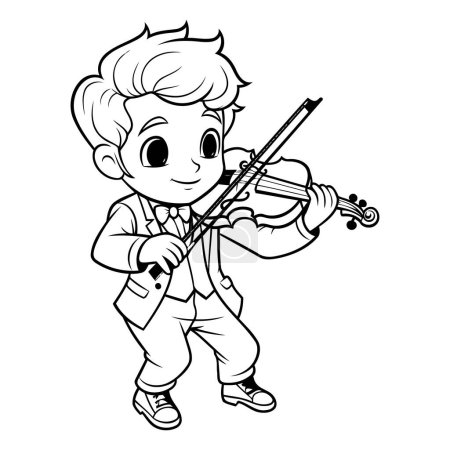 Téléchargez les illustrations : Garçon jouant du violon Illustration de bande dessinée en noir et blanc. Vecteur - en licence libre de droit