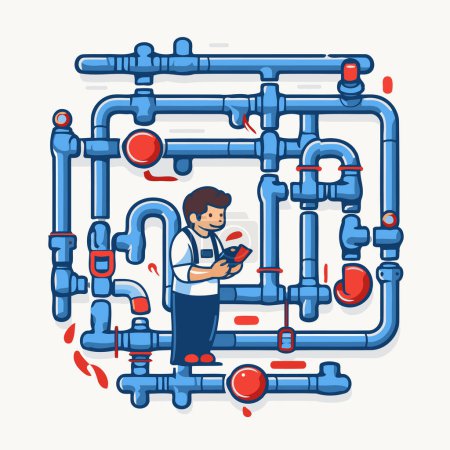 Illustration for Plumber. Plumbing concept. Vector illustration in flat style. - Royalty Free Image